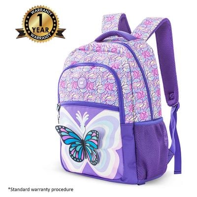 Eazy Kids 18" Set of 5 Backpack w/ Water Bottle, Lunch Box, Lunch Bag and Pencil Case - 3D Butterfly Purple