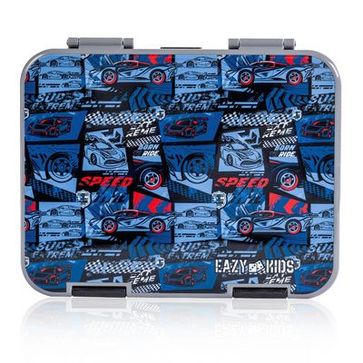 Eazy Kids 18" Set of 5 Backpack w/ Water Bottle, Lunch Box, Lunch Bag and Pencil Case - Car Racing