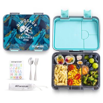Eazy Kids 18" Set of 5 Trolley Backpack w/ Water Bottle, Lunch Box, Lunch Bag and Pencil Case-T Rex