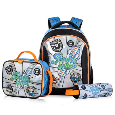 Eazy Kids 17" Set of 5 Backpack w/ Water Bottle, Lunch Box, Lunch Bag and Pencil Case - Skate Board