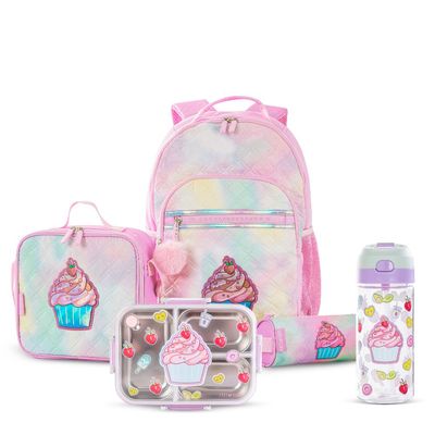Eazy Kids 17" Set of 5 Backpack w/ Water Bottle, Lunch Box, Lunch Bag and Pencil Case - Sugar Pop Pink