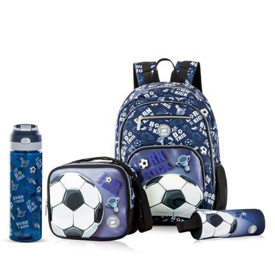 Eazy Kids 18" Set of 4 Backpack w/ Water Bottle, Lunch Bag and Pencil Case - Football