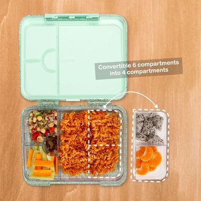 Eazy Kids 6 & 4 Convertible Bento Lunch Box w/ Water Bottle - Glitter Green