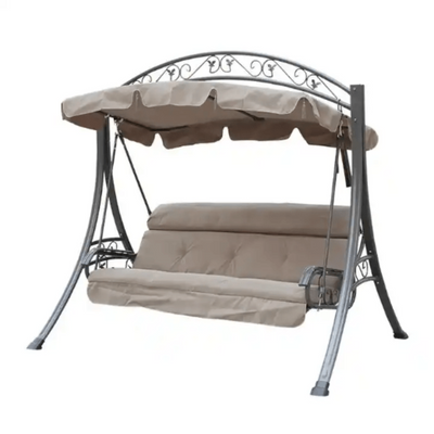 Swin Delicate Outdoor Aluminum 3-Seater Swing With Comfortable Cushion for Garden Balcony Terrace and Patio, Brown and Grey