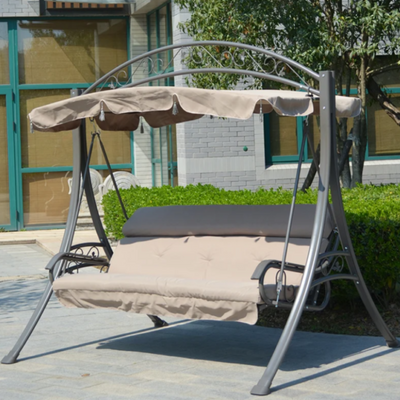 Swin Delicate Outdoor Aluminum 3-Seater Swing With Comfortable Cushion for Garden Balcony Terrace and Patio, Brown and Grey