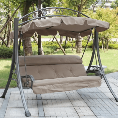 Swin Delicate Outdoor Aluminum 3-Seater Swing With Comfortable Cushion for Garden Balcony Terrace and Patio, Brown and Grey