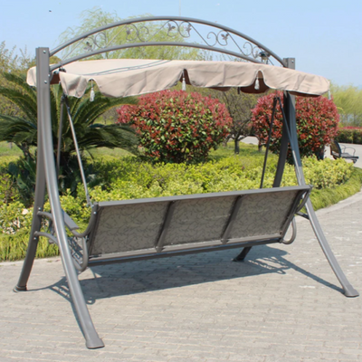 Swin Delicate Outdoor Aluminum 3-Seater Swing With Comfortable Cushion for Garden Balcony Terrace and Patio, Brown and Grey