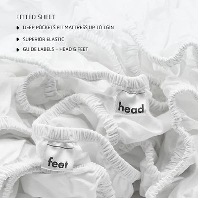 RocketLinen Hotel Style 4-Pc King Size Bed Sheet Set (1 Flat Sheet+1 Fitted Sheet+2 Pillowcase), 400 Thread Count Sateen Weave, 100% Cotton Sheets, 40cm/16" Deep Pocket Bedsheet Set - White