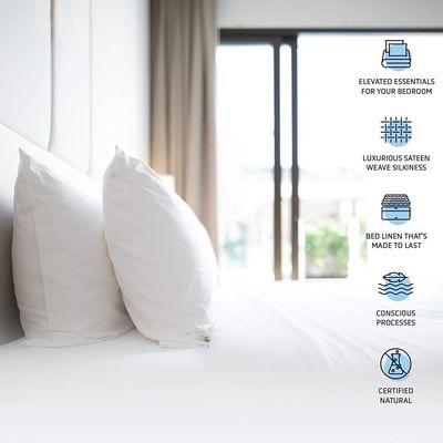 RocketLinen 400 Thread Count Single Bed or Kids Bed 3 Piece Sheet Set Flat Sheet, Fitted Sheet & 1 Pillowcase 100% Long Staple Cotton Sateen Weave Light Grey Light All Weather Hotel Style (Twin/Single)