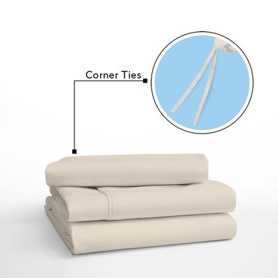 RocketLinen Beige Duvet Cover with 2 Pillow Shams – 400 Thread Count, Button Closure, Corner Ties, Pure Cotton, Sateen Weave – Duvet Cover/Quilt Cover Bedding Set (Queen)