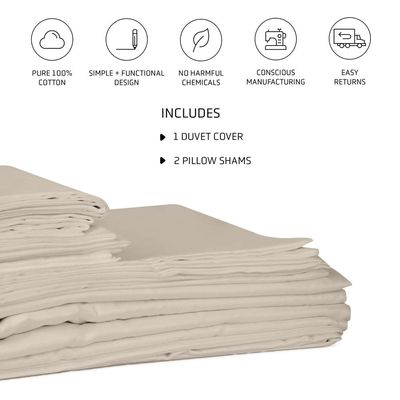 RocketLinen Beige Duvet Cover with 2 Pillow Shams – 400 Thread Count, Button Closure, Corner Ties, Pure Cotton, Sateen Weave – Duvet Cover/Quilt Cover Bedding Set (Queen)