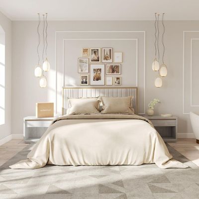 RocketLinen Beige Duvet Cover with 2 Pillow Shams – 400 Thread Count, Button Closure, Corner Ties, Pure Cotton, Sateen Weave – Duvet Cover/Quilt Cover Bedding Set (Queen)