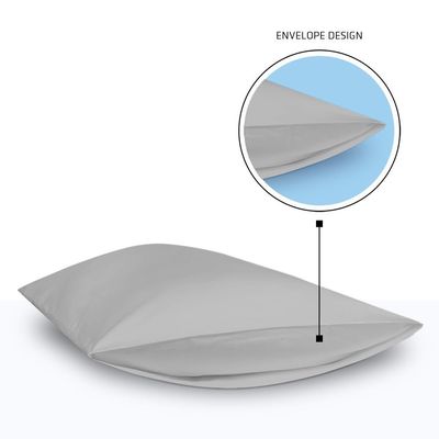 Rocketlinen 400 Threadcount Pillow Cases 100% Cotton Set of Two Sateen Weave Hotel Style (King Pillowcases 50x92cm) - Light Grey
