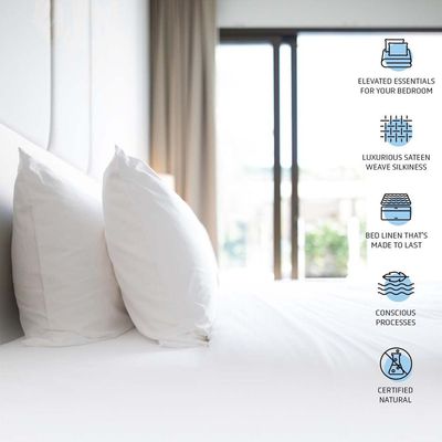 Rocketlinen 400 Threadcount Pillow Cases 100% Cotton Set of Two Sateen Weave Hotel Style (King Pillowcases 50x92cm) - Light Grey