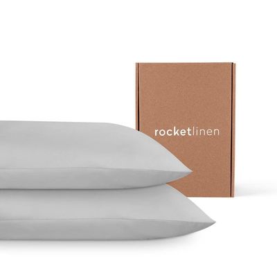 Rocketlinen 400 Threadcount Pillow Cases 100% Cotton Set of Two Sateen Weave Hotel Style (King Pillowcases 50x92cm) - Light Grey