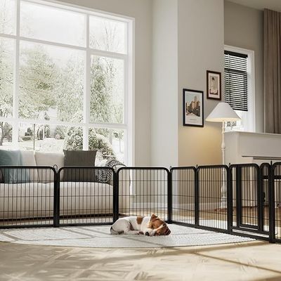 Dog Playpen Indoor Outdoor, Metal Pet Exercise Fence, Multiple Configurable Shapes, Heavy Duty Pen for Dogs (Black, 63x63cm, 6)