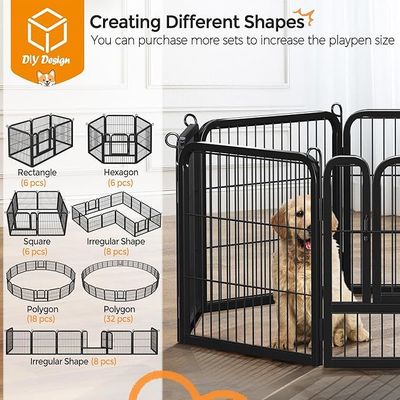 Dog Playpen Indoor Outdoor, Metal Pet Exercise Fence, Multiple Configurable Shapes, Heavy Duty Pen for Dogs (Black, 63x63cm, 6)
