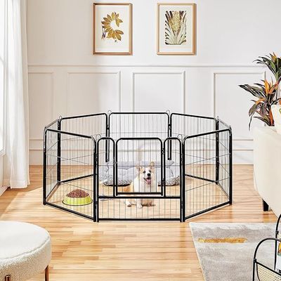 Dog Playpen Indoor Outdoor, Metal Pet Exercise Fence, Multiple Configurable Shapes, Heavy Duty Pen for Dogs (Black, 63x63cm, 8)