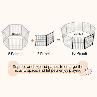 Dog Playpen Indoor Outdoor, Metal Pet Exercise Fence, Multiple Configurable Shapes, Heavy Duty Pen for Dogs (Black, 65x80cm, 2)