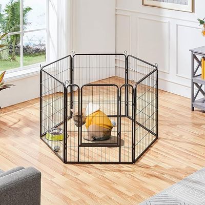 Dog Playpen Indoor Outdoor, Metal Pet Exercise Fence, Multiple Configurable Shapes, Heavy Duty Pen for Dogs (Black, 65x80cm, 6)