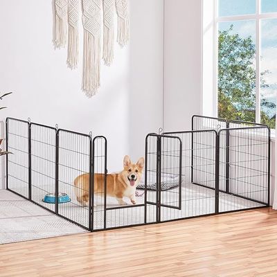 Dog Playpen Indoor Outdoor, Metal Pet Exercise Fence, Multiple Configurable Shapes, Heavy Duty Pen for Dogs (Black, 65x80cm, 8)
