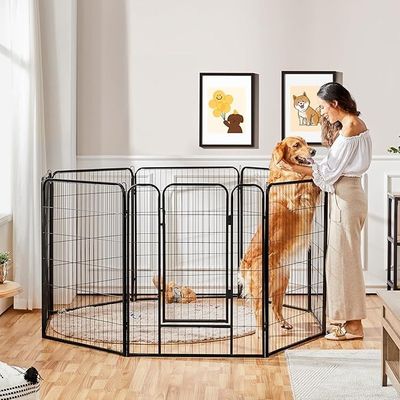 Dog Playpen Indoor Outdoor, Metal Pet Exercise Fence, Multiple Configurable Shapes, Heavy Duty Pen for Dogs (Black, 80x100cm, 8)