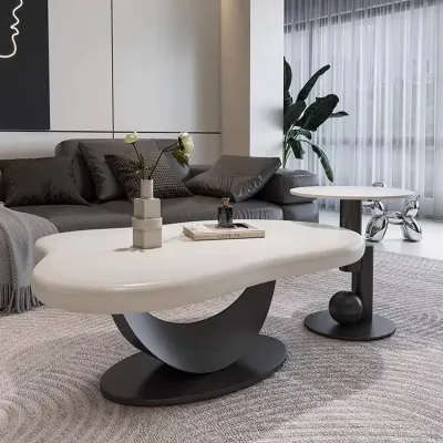 Cloud Coffee Table Set, Modern Living Room Centre Table, White and Black, 100 x 69 x 45 cm, 2-Piece Set Tea Table.