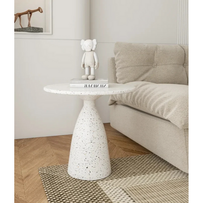 Round Side Table, End Table White Terrazzo Metal, 50 cm Height, Living Room Sofa End Table.