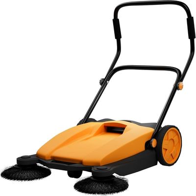 Walk-Behind Outdoor Hand Push Sweeper - 2.66 Gallon Capacity, 27.5" Sweeping width, Sweeps up to 19,000 ft²/Hour,