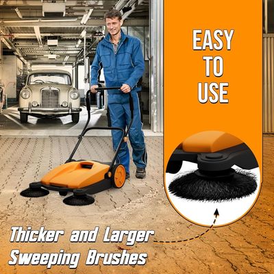 Walk-Behind Outdoor Hand Push Sweeper - 2.66 Gallon Capacity, 27.5" Sweeping width, Sweeps up to 19,000 ft²/Hour,