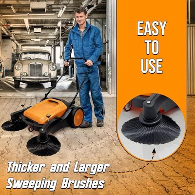 Walk-Behind Outdoor Hand Push Sweeper - 10.5 Gallon Capacity, 31" Sweeping width, Sweeps up to 30,000 ft²/Hour,