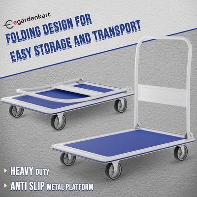 Platform Trolley Cart - 150 Kg, Heavy Duty Trolley with Anti Slip Metal Platform | Trolly with Foldable Handle | 360° Swivel Wheels Trolly Cart for Loading and Moving