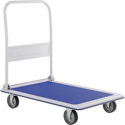 Platform Trolley Cart - 300 Kg, Heavy Duty Trolley with Anti Slip Metal Platform | Trolly with Foldable Handle | 360° Swivel Wheels Trolly Cart for Loading and Moving