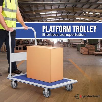 Platform Trolley Cart - 300 Kg, Heavy Duty Trolley with Anti Slip Metal Platform | Trolly with Foldable Handle | 360° Swivel Wheels Trolly Cart for Loading and Moving