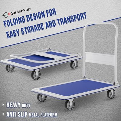 Platform Trolley Cart - 300 Kg, Heavy Duty Trolley with Anti Slip Metal Platform | Trolly with Foldable Handle | 360° Swivel Wheels Trolly Cart for Loading and Moving