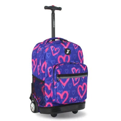 J World New York Sunrise Kids Rolling Backpack - Heart Spray