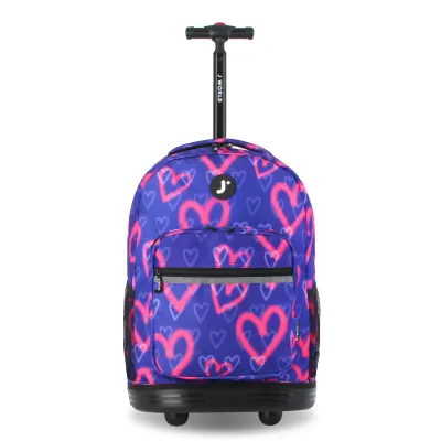J World New York Sunrise Kids Rolling Backpack - Heart Spray