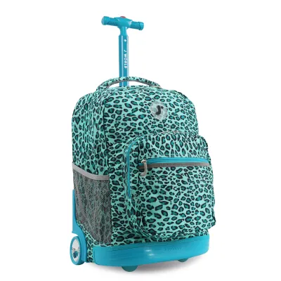 J World New York Sunrise Kids Rolling Backpack - MINT LEOPARD