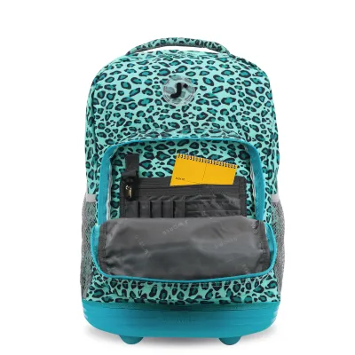 J World New York Sunrise Kids Rolling Backpack - MINT LEOPARD