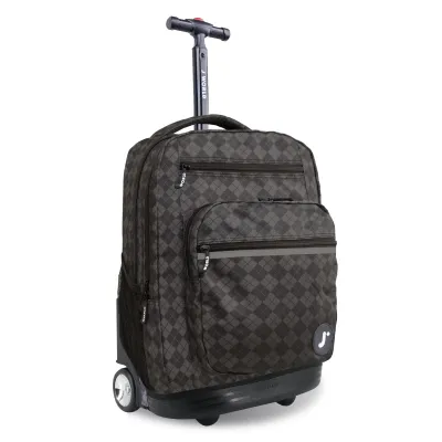 J World New York Sunrise Kids Rolling Backpack - Argyle Black