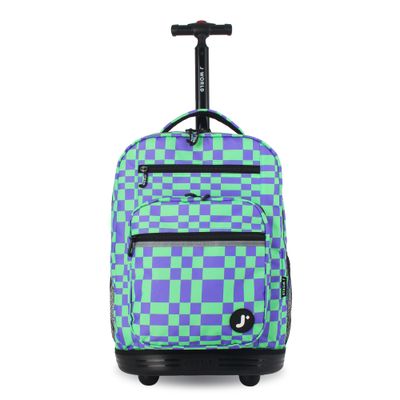 J World New York Sunrise Kids Rolling Backpack - Pixel Checkers
