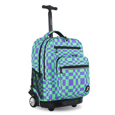 J World New York Sunrise Kids Rolling Backpack - Pixel Checkers