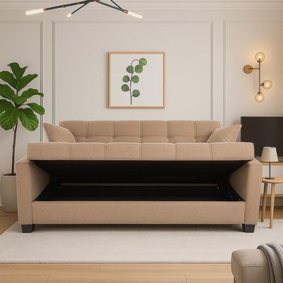Alba Sofa Cum Bed – 3 Seater Fabric Sofa Bed for Living Room | Modern Convertible Sofa with Sleeping Function | Space-Saving Sofa Bed for Home & Guest Use 