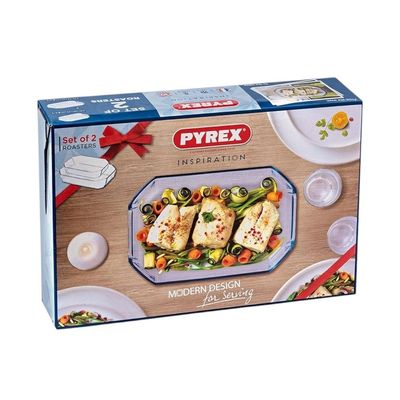 Pyrex Inspiration Rectangular Roasters Set of 2 – 2.5L & 3.2L Borosilicate Glass Roasters for Oven-to-Table Serving