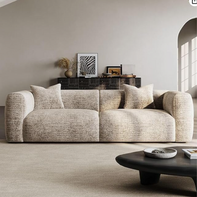 Modern Textured Fabric Sofa, 3-Seater Contemporary Living Room Couch with Throw Pillows, L230xW110xH75 - Beige