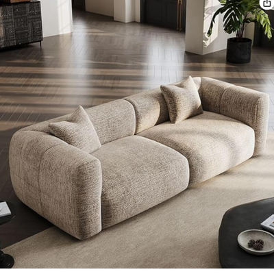 Modern Textured Fabric Sofa, 3-Seater Contemporary Living Room Couch with Throw Pillows, L230xW110xH75 - Beige