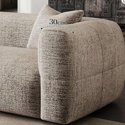 Modern Textured Fabric Sofa, 3-Seater Contemporary Living Room Couch with Throw Pillows, L230xW110xH75 - Beige