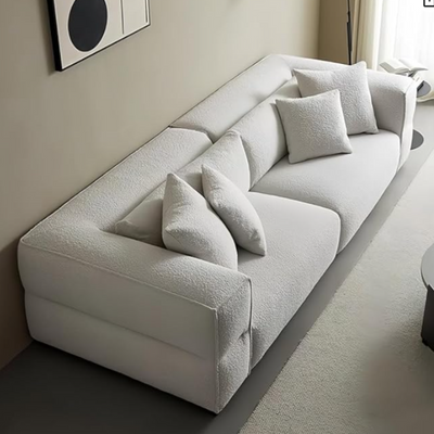Modern Sofa, 3-Seater Living Room Couch with Throw Pillows, Light Grey