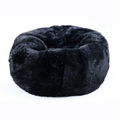 Luxe Decora Largo | Long-Haired Fur Bean Bag for Exotic Luxurious Comfort | With Polystyrene Beads Filling | Best for Kids and Adults (Black, X-Large)