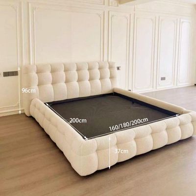 Maple Home Upholstered Bed Frame with Plush Fleece Fabric Wrap, Bubble-Shaped Soft Design, Wood Platform Bed, Free Assembly（White Queen Size 160*200）